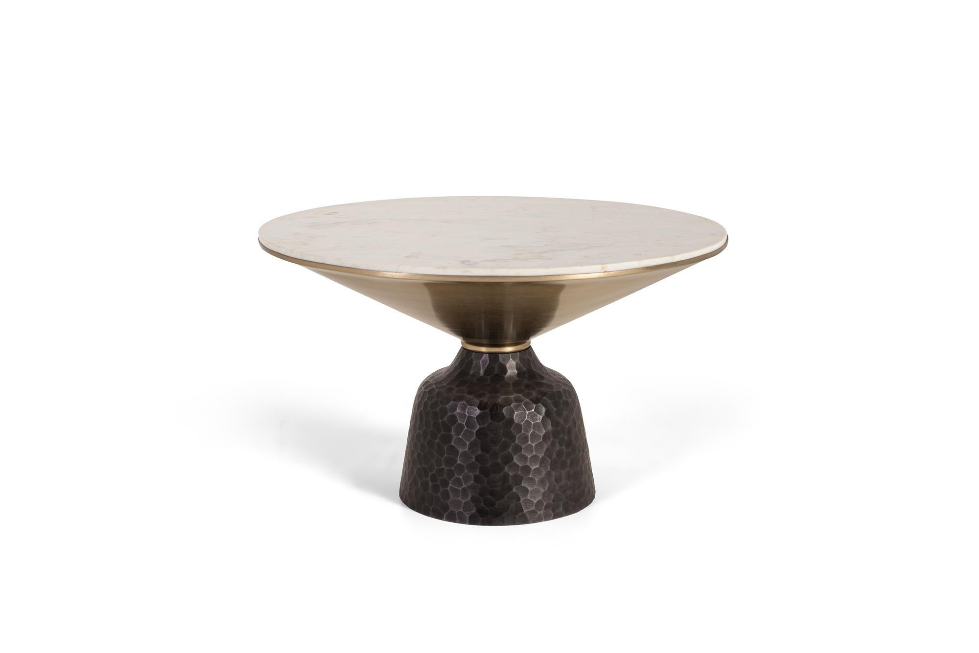 COUCHTISCH aus weißem Marmor und schwarzem Metall - Goldfarben, Metall (76/76/45cm) - Giner y Colomer