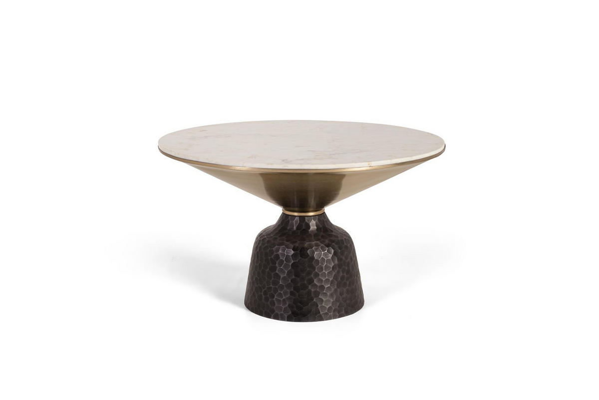 COUCHTISCH aus weißem Marmor und schwarzem Metall - Goldfarben, Metall (76/76/45cm) - Giner y Colomer