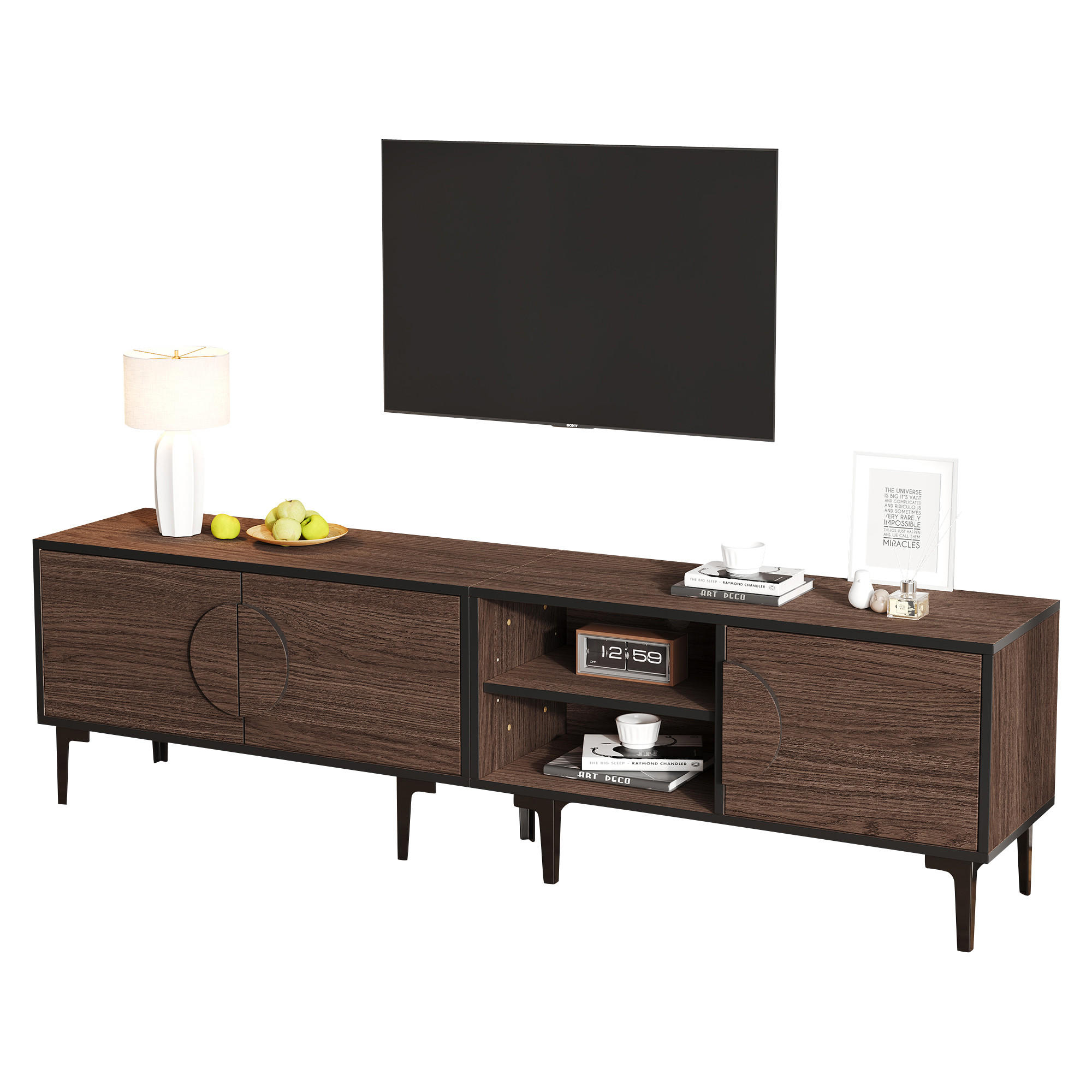 TV-ELEMENT 180/35/49 cm Walnussoptik mit offenen Fächern und Stauraum - Eichefarben, Holzwerkstoff (35/49/180cm) - Korfee