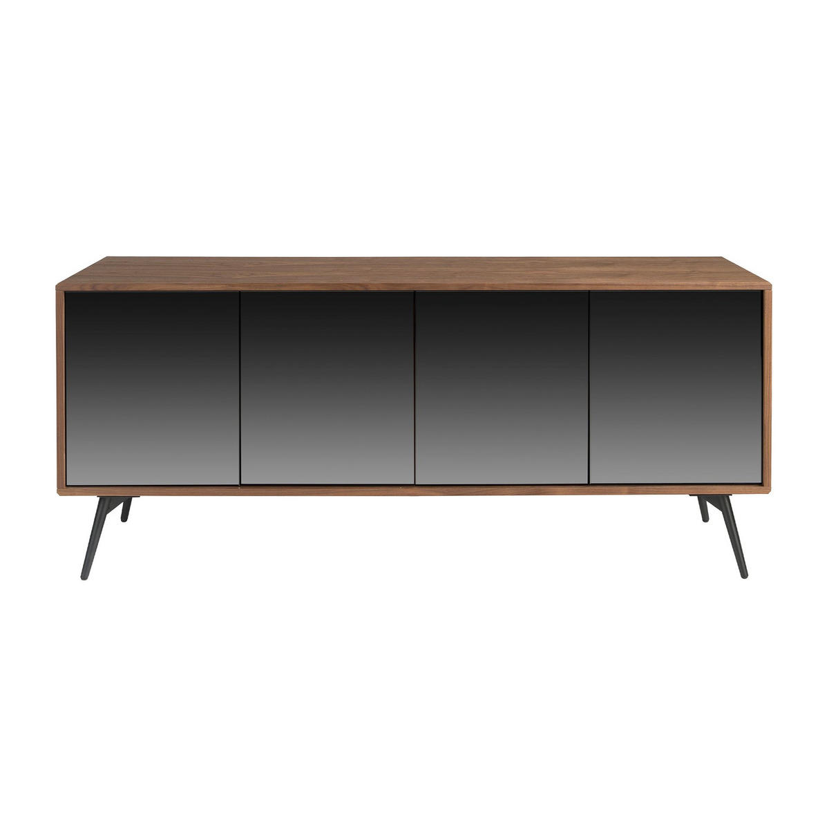 SIDEBOARD Sideboard aus schwarzem Glas mit Spiegeleffekt, Walnuss und schwarzem Stahl 180/50/76 cm - Walnussfarben/Schwarz, Holz (180/76/50cm) - ANGEL CERDA