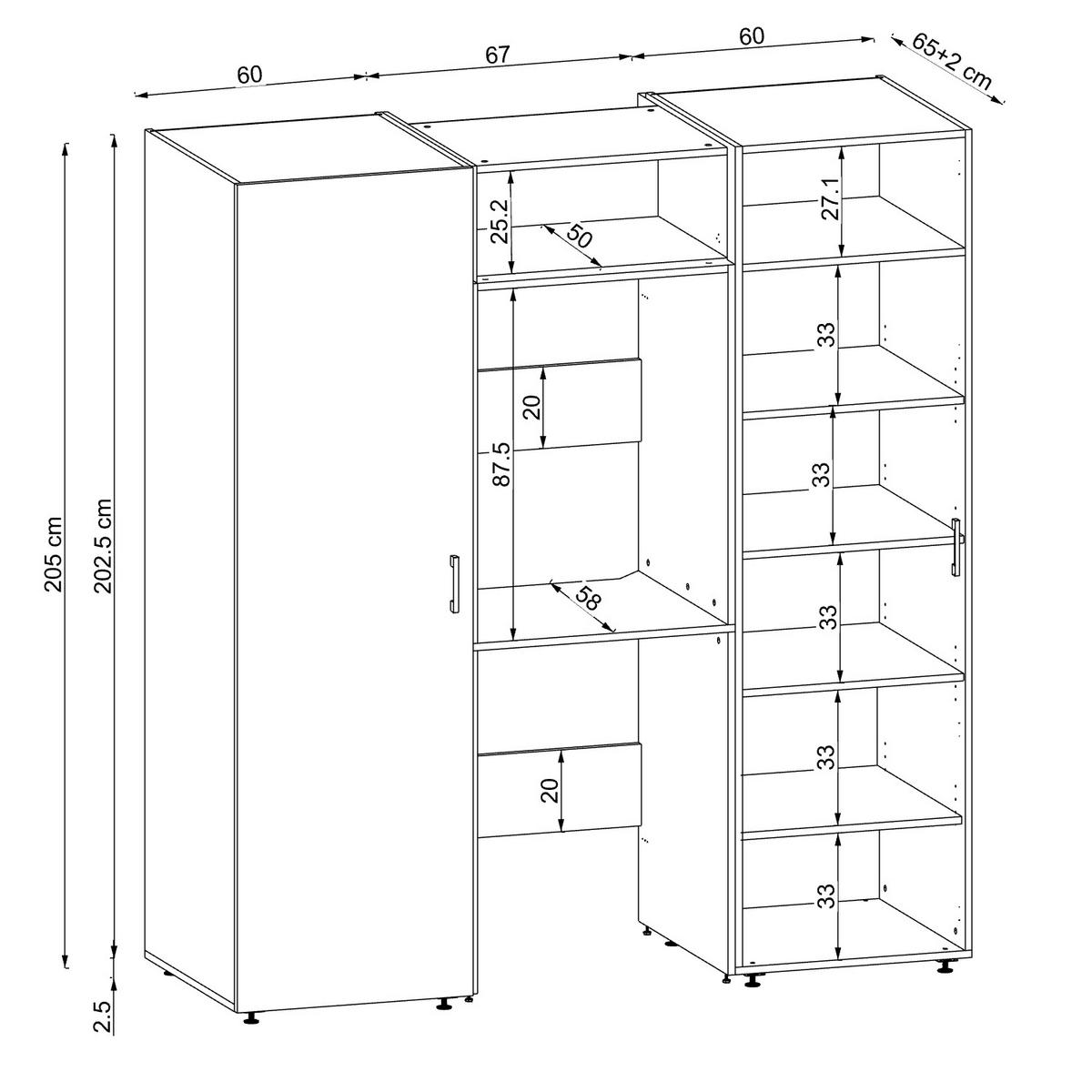 WASCHMASCHINENSCHRANK DUO-II 187cm Breit, 205cm Hoch - Eichefarben, Holzwerkstoff (187/205/67cm)