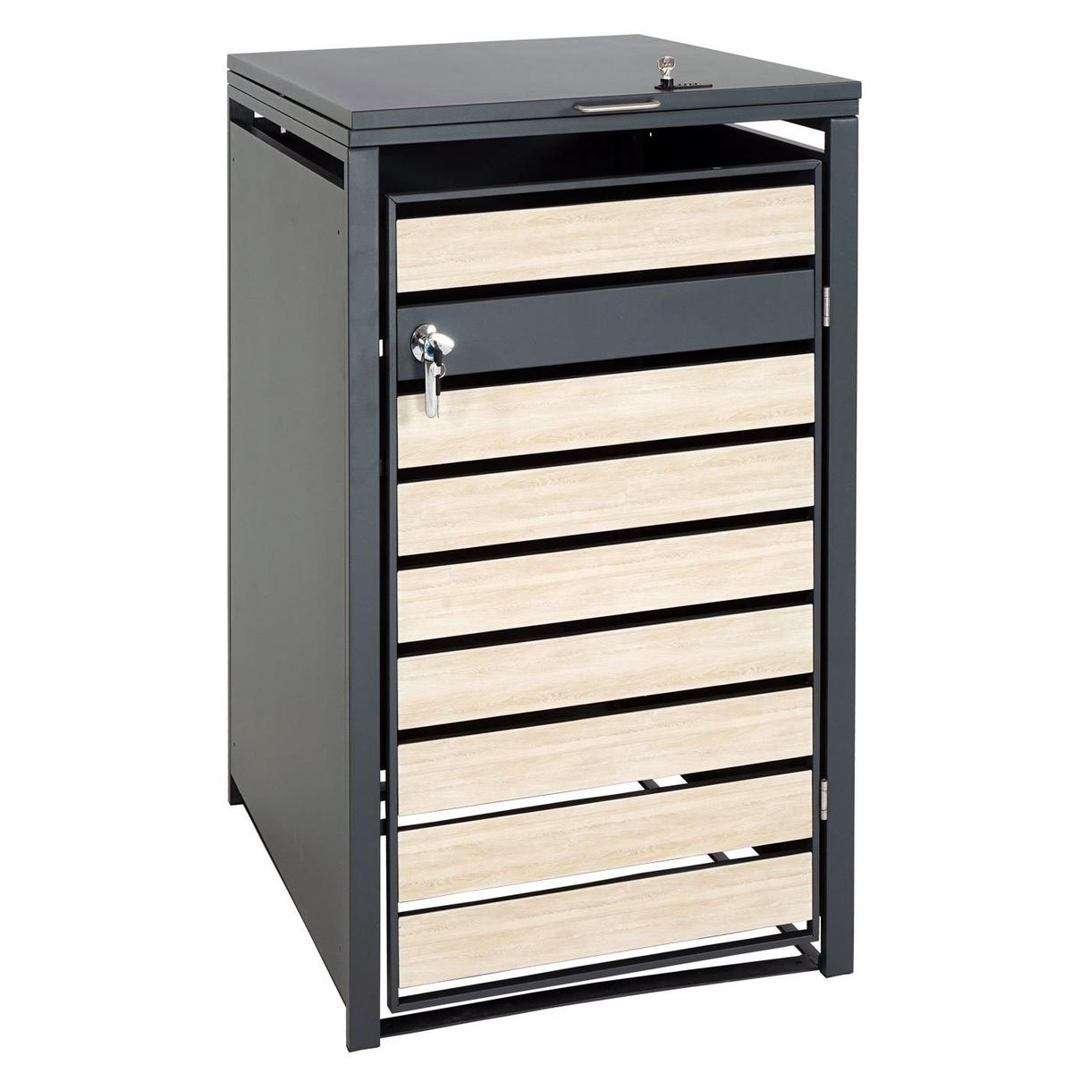 MÜLLTONNENBOX 1er 117x68x80cm Anthrazit Buche-Holzoptik Hellbraun - Hellbraun, Metall (68/117/80cm) - PROREGAL