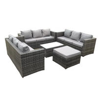 GARTENSOFA Hohe Rückenlehne Polyrattan 10-Sitzer - Dunkelgrau/Grau, Glas/Kunststoff - Fimous