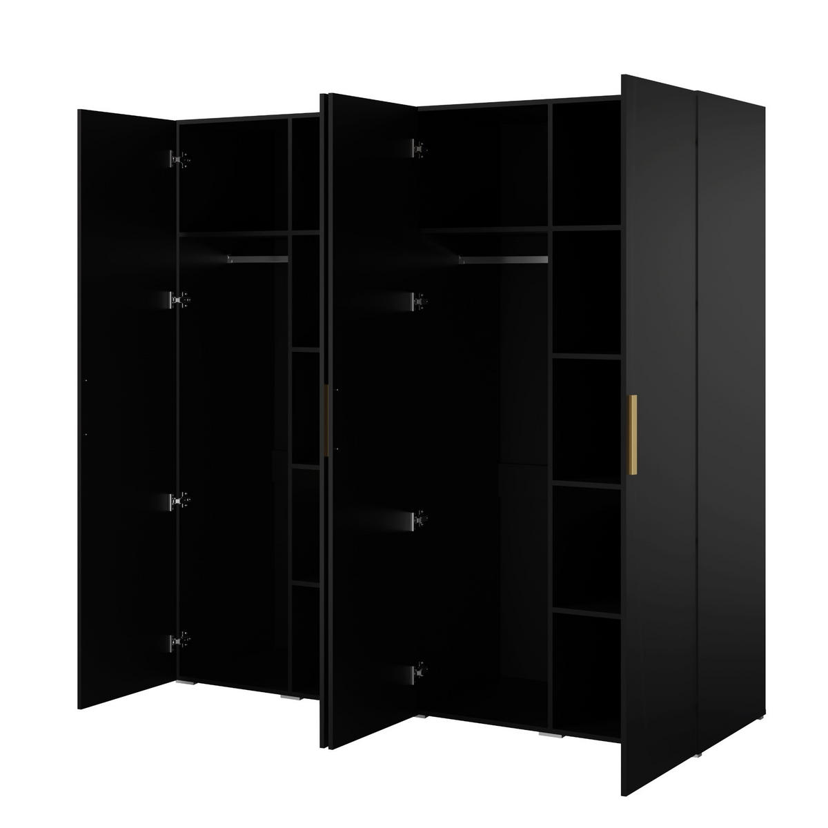 DREHTÜRENSCHRANK Napoli 4D 200 Schwarz (schwarzer oder goldener Griff) - Silberfarben/Schwarz, Holzwerkstoff/Kunststoff (200/35/60cm) - mzm24