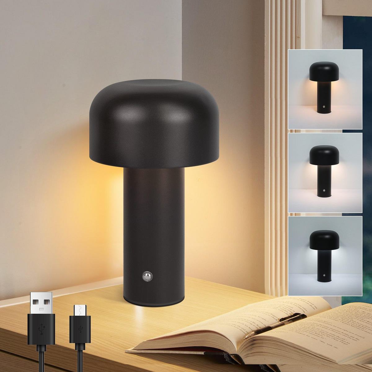 TISCHLAMPE Irralux 12.6/6.0/21.6 cm - Schwarz, Metall (21.6/12.6/6cm) - ZMH