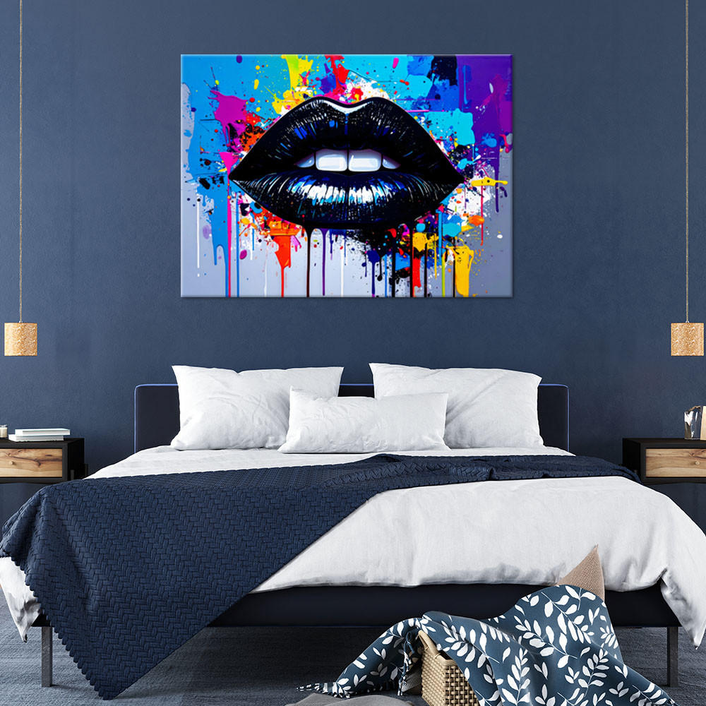 LEINWANDBILD Schwarze Lippen einer Frau Abstrakt 90x60cm - Multicolor, Textil (90/60cm) - Feeby