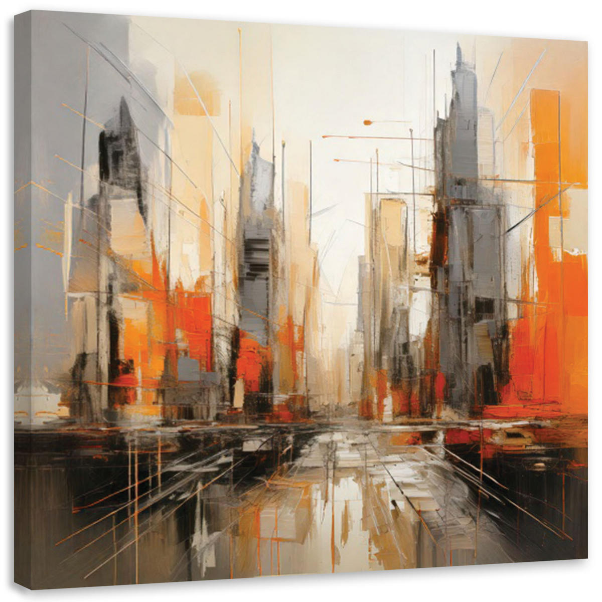 LEINWANDBILD Architektur Stadt Abstraktion 50x50cm - Orange, Textil (50/50cm) - Feeby
