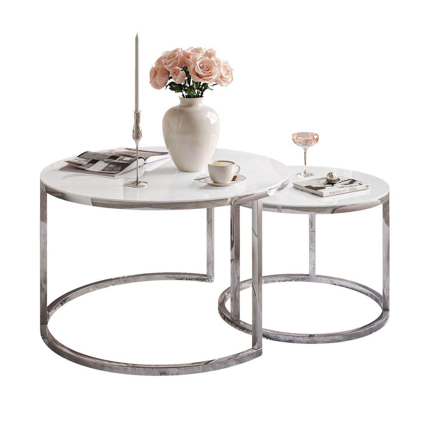 COUCHTISCH 2-in-1 CIRI GLASS CHROME mit Glasplatte - Silberfarben, Glas (70/70/47cm) - Lookway