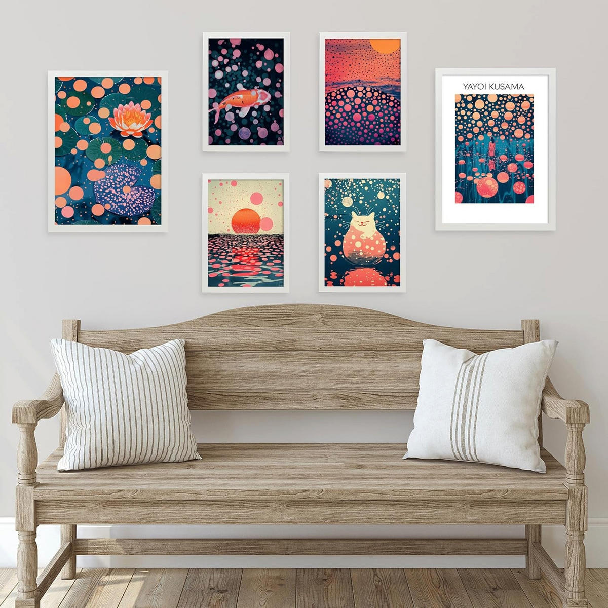 POSTER Set mit 6 Yayoi Kusama Sonnenuntergang Wasser Größe A3 und A4 Rahmenlos - Klar, Papier (29.7/1/42cm) - Nacnic