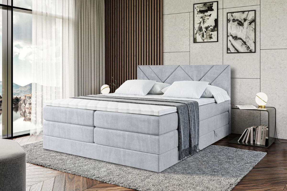 BOXSPRINGBETT BARWA KING - 120x200 - H3/H4 - Hellgrau - Hellgrau, Holzwerkstoff (120/200cm) - ALTDECOR