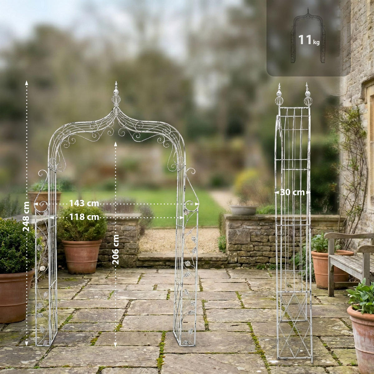 ROSENBOGEN Metall Antik Weiß - Weiß, Metall (143/248/30cm) - CLP
