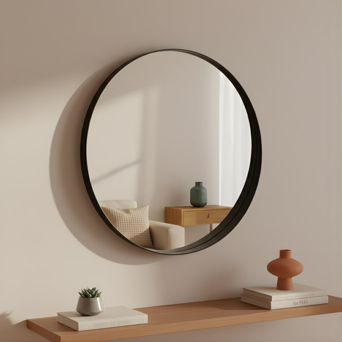 WANDSPIEGEL Svea Ø 50 cm - Schwarz, Glas (50/50/5cm) - EDAXO