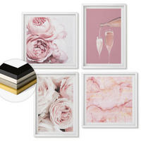 WANDBILDER 4er-Set - 50x50 cm & 40x60 cm Weißer Rahmen - Rosen, Champagner, Marmor, Pastell - Weiß, Kunststoff (50/50cm) - ArtPrintCave