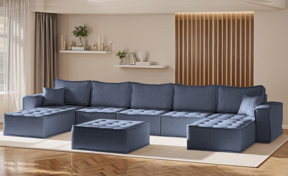 POLSTERHOCKER Sande In Raven - Blau, Holzwerkstoff/Textil (90/38/90cm) - Fun Möbel