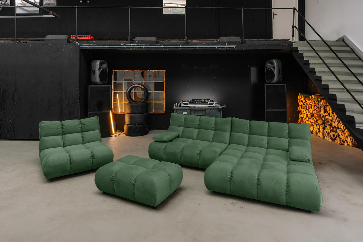 SITZGRUPPE VIVIEN 3ER SET Smaragdgrün Velvet - Smaragdgrün, Kunststoff/Textil (359/85/510cm) - KAWOLA