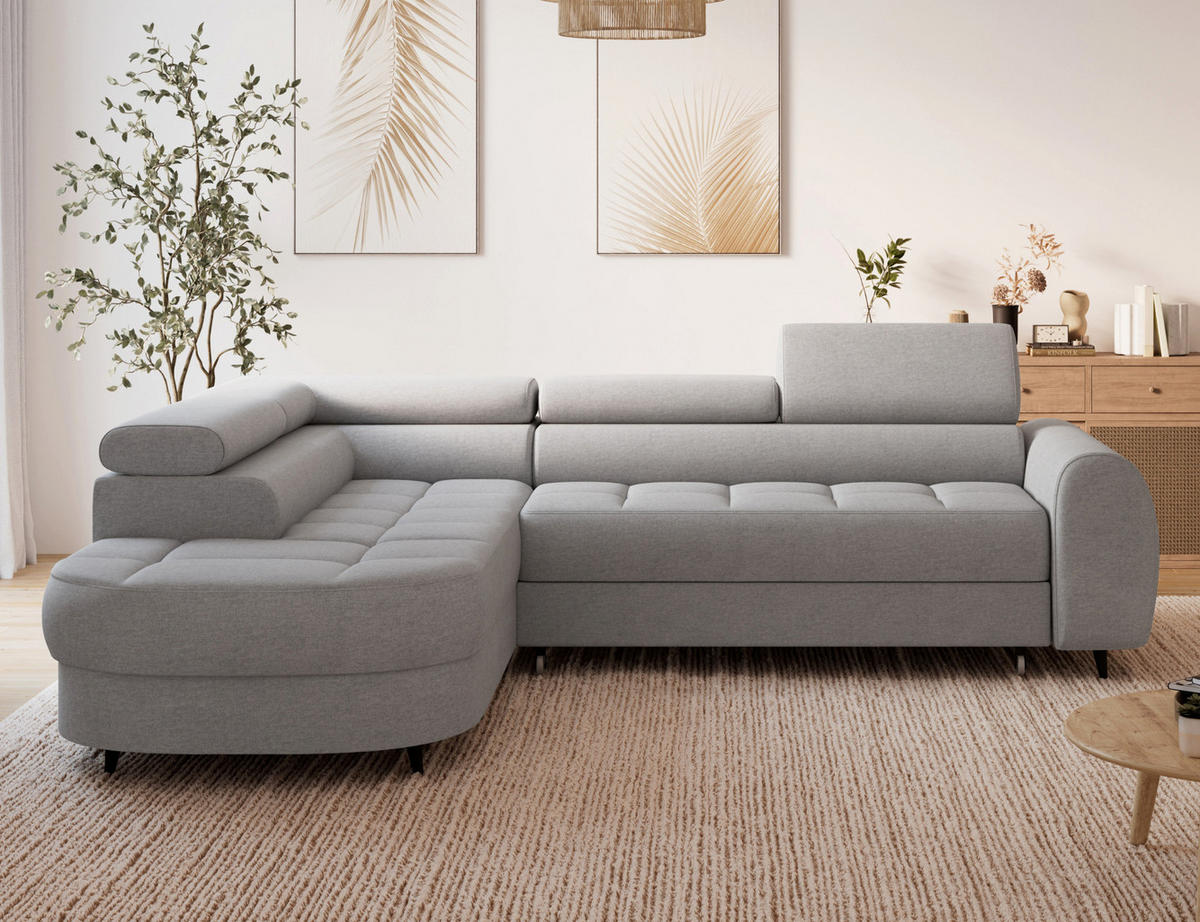 ECKSOFA Vesteria mit Schlaffunktion und Bettkasten – Modernes Design, verstellbare Kopfstützen und hoher Sitzkomfort - Grau, Kunststoff (279/72cm) - Wohnideebilder