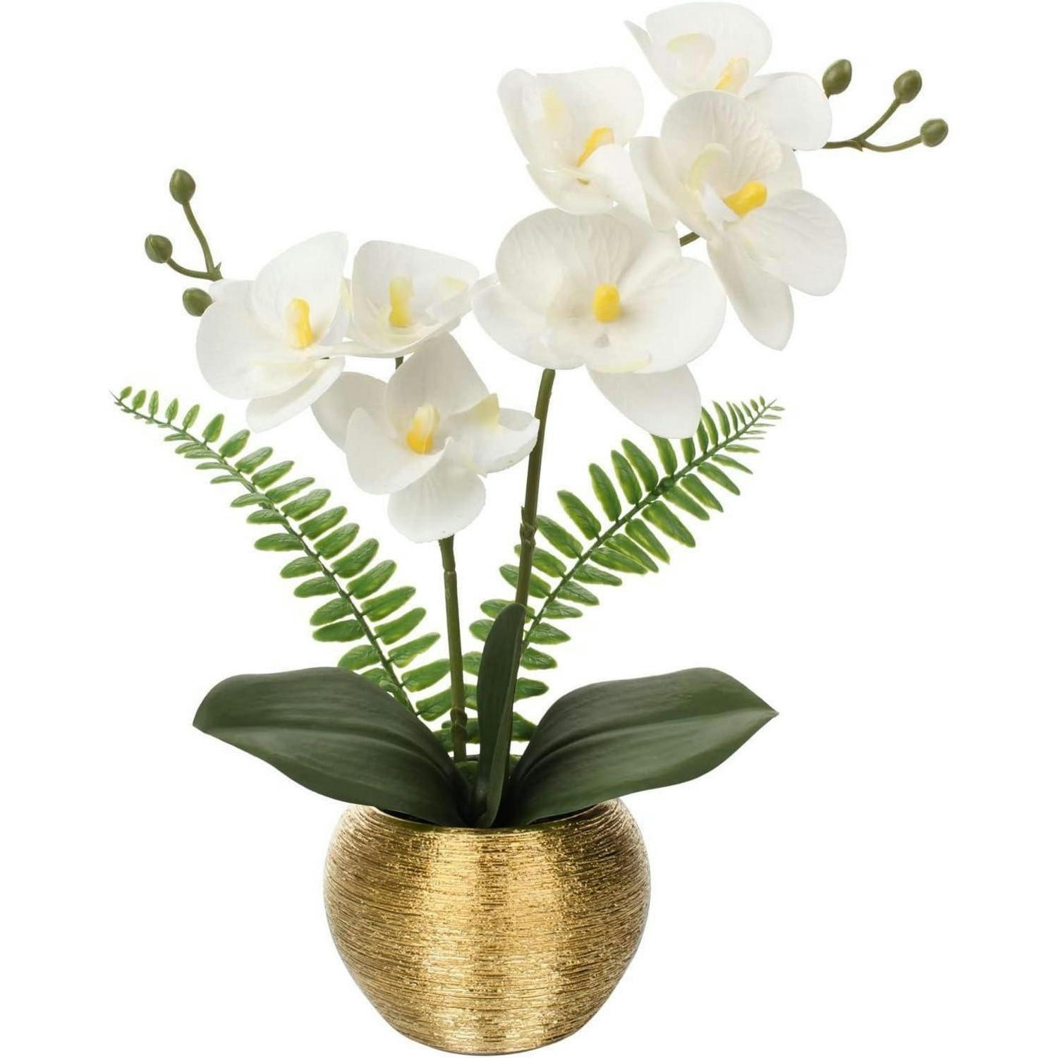 KUNSTBLUME Orchidee Phalaenopsis weiß im goldfarbenen Keramiktopf 33 cm - Goldfarben, Keramik (33cm)