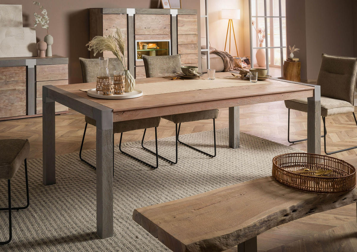 ESSTISCH Akazie 220x100x76 beige lackiert AMSTERDAM #116 - Beige, Holz (100/220/76cm) - Massivmoebel24