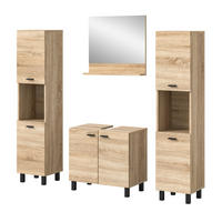 BADMÖBEL-SET Eiche 4-teilig 140 cm, Komplettset hängend oder stehend - Eichefarben, Glas/Holzwerkstoff (137/186/33cm) - Inn.Furn