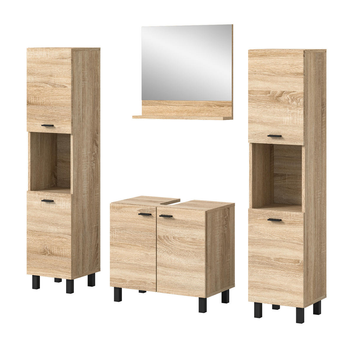 BADMÖBEL-SET Eiche 4-teilig 140 cm, Komplettset hängend oder stehend - Eichefarben, Glas/Holzwerkstoff (137/186/33cm) - Inn.Furn