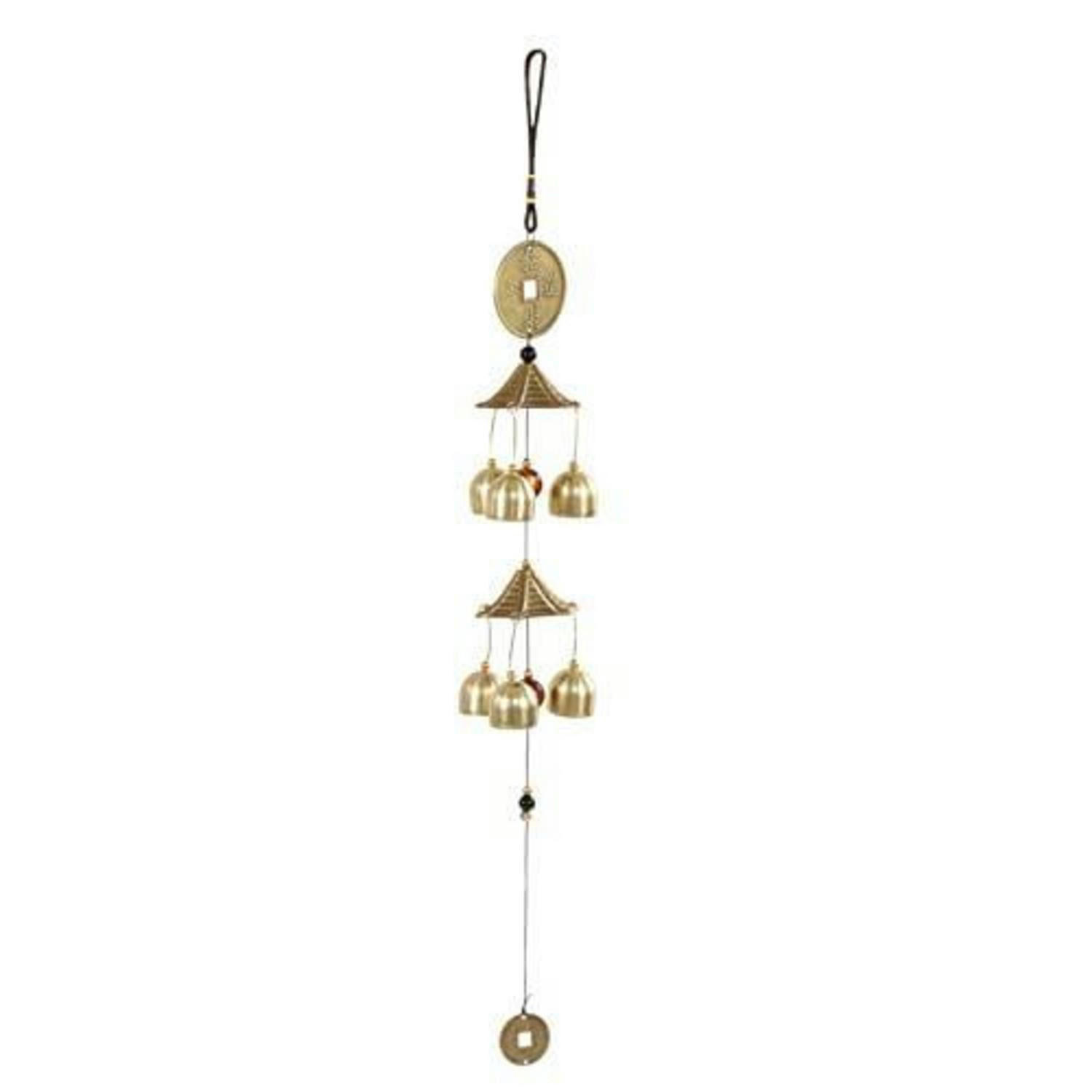WINDSPIEL Metall mit Glocken und Glücksmünze - Goldfarben, Metall (60/10/10cm)