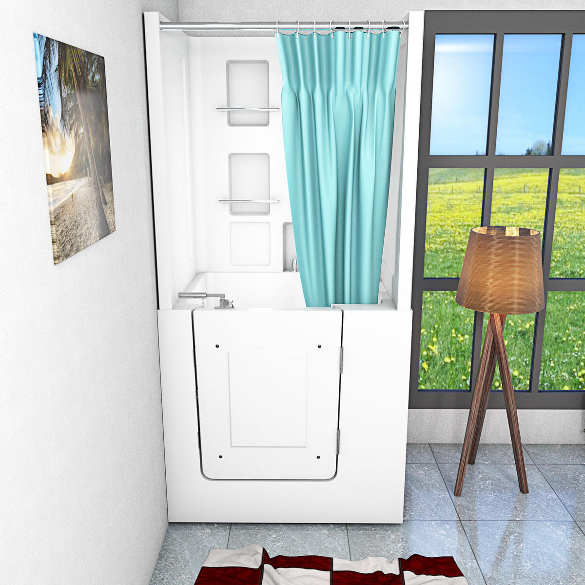 DUSCHE mit Sitzwanne und Tür S02D-TH-A-R - Weiß, Glas/Kunststoff (78/100/205cm) - AcquaVapore by Sandra Jentho