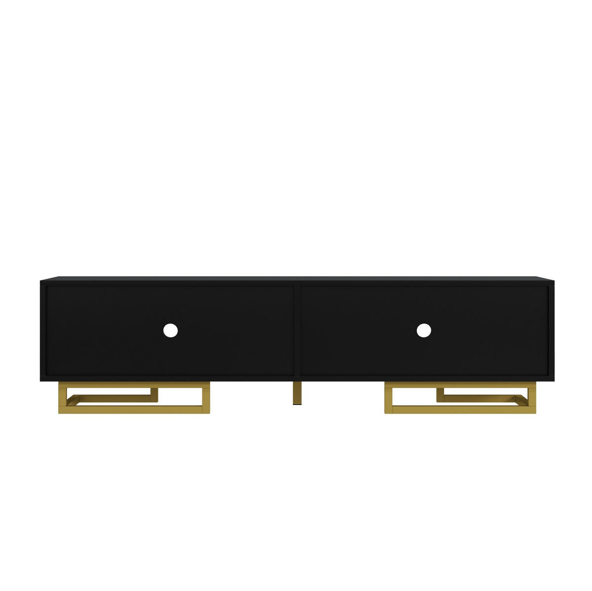 TV-SCHRANK 160/38/44,5 cm schwarz mit goldenen Griffen und verstellbaren Füßen - Schwarz, Holzwerkstoff (160/44.5/38cm) - OKWISH