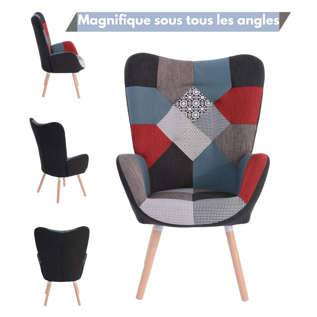 OHRENSESSEL mit Stoffbezug Patchwork - Multicolor, Textil (48/106/50cm) - Meubles Cosy