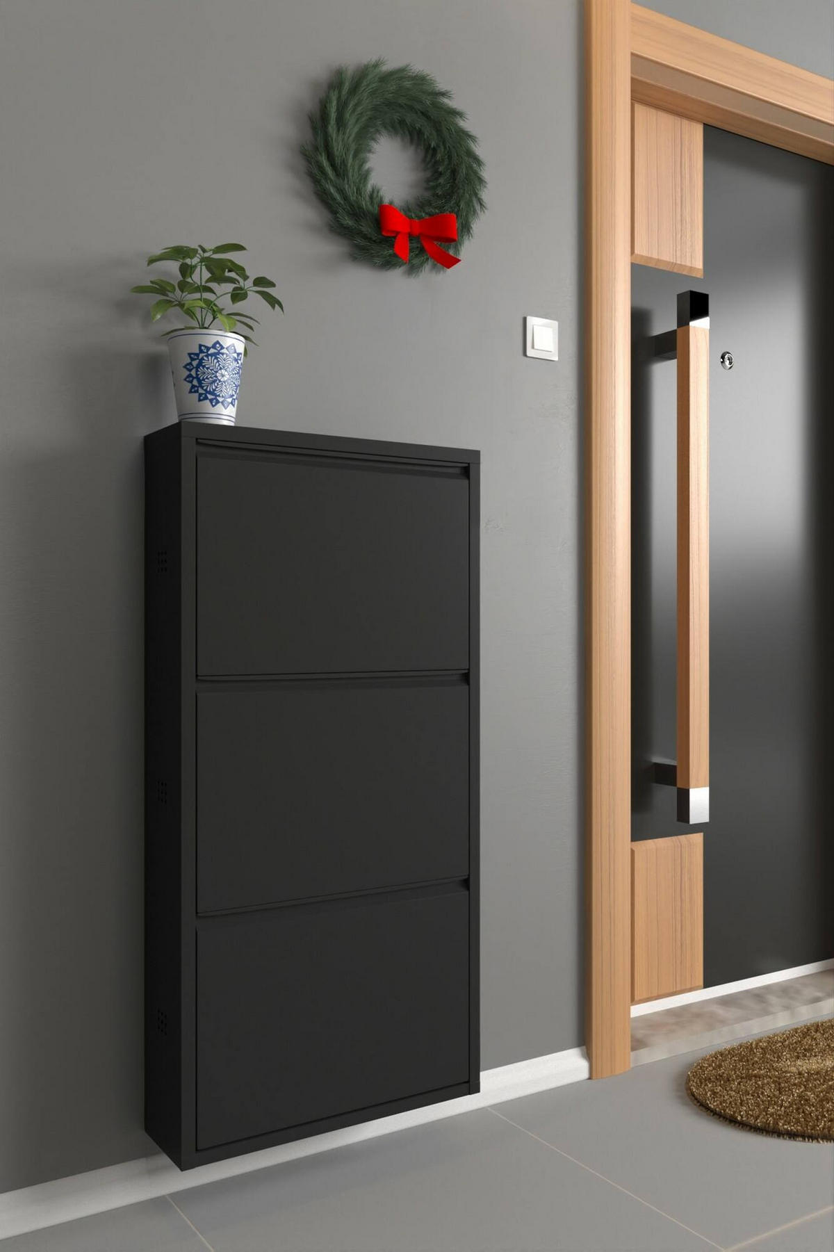 SCHUHSCHRANK Schwarz 15/50/104 cm - Schwarz, Metall (50/104/15cm) - DMORA