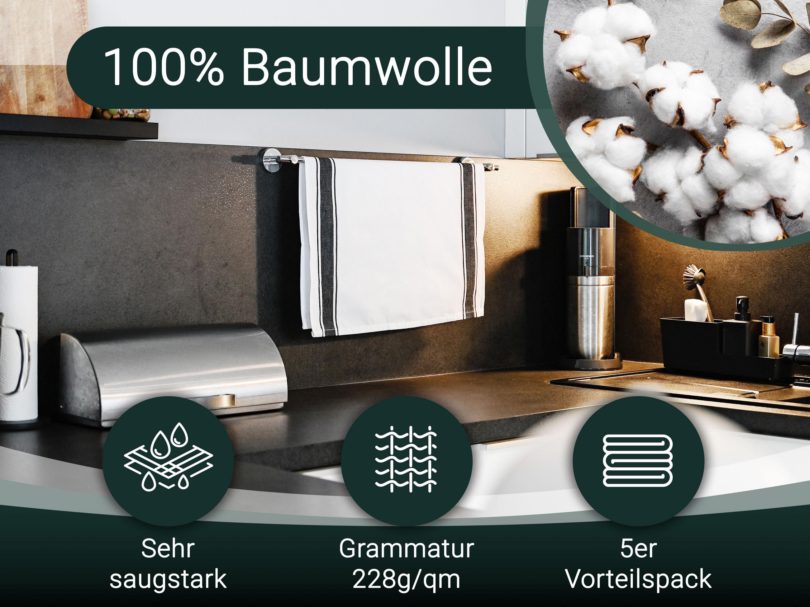 GESCHIRRTÜCHER, 5er-Set, 50x70 cm, 100% Baumwolle, Weiß - Weiß, Textil (50/70cm) - Zollner
