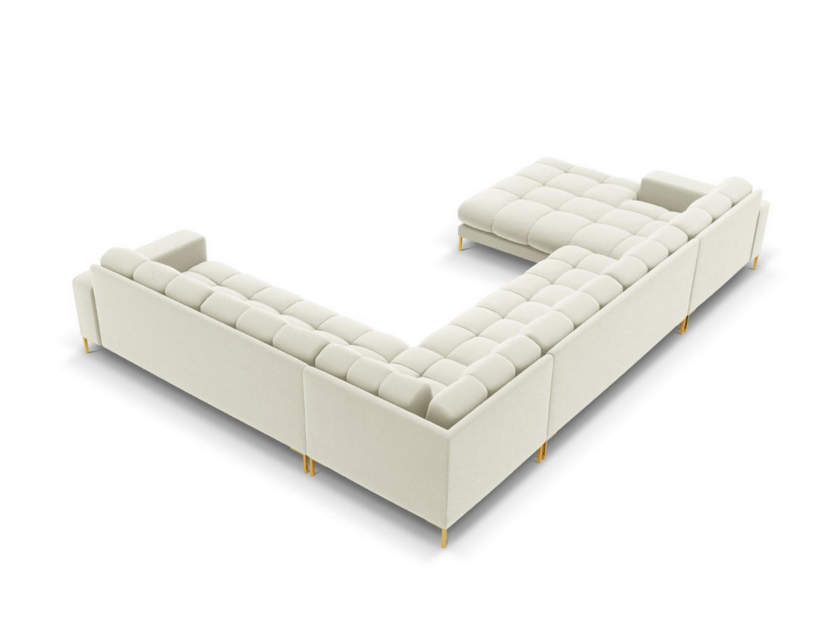 PANORAMASOFA rechts Mamaia aus Samt leichtes beige 7 Sitzplätze - Creme, Textil (256/75/327cm) - Micadoni