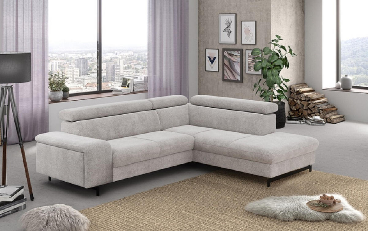 ECKSOFA mit Schlaffunktion und Bettkasten - Sandfarben/Schwarz, Kunststoff/Textil (215/262cm) - Cotta