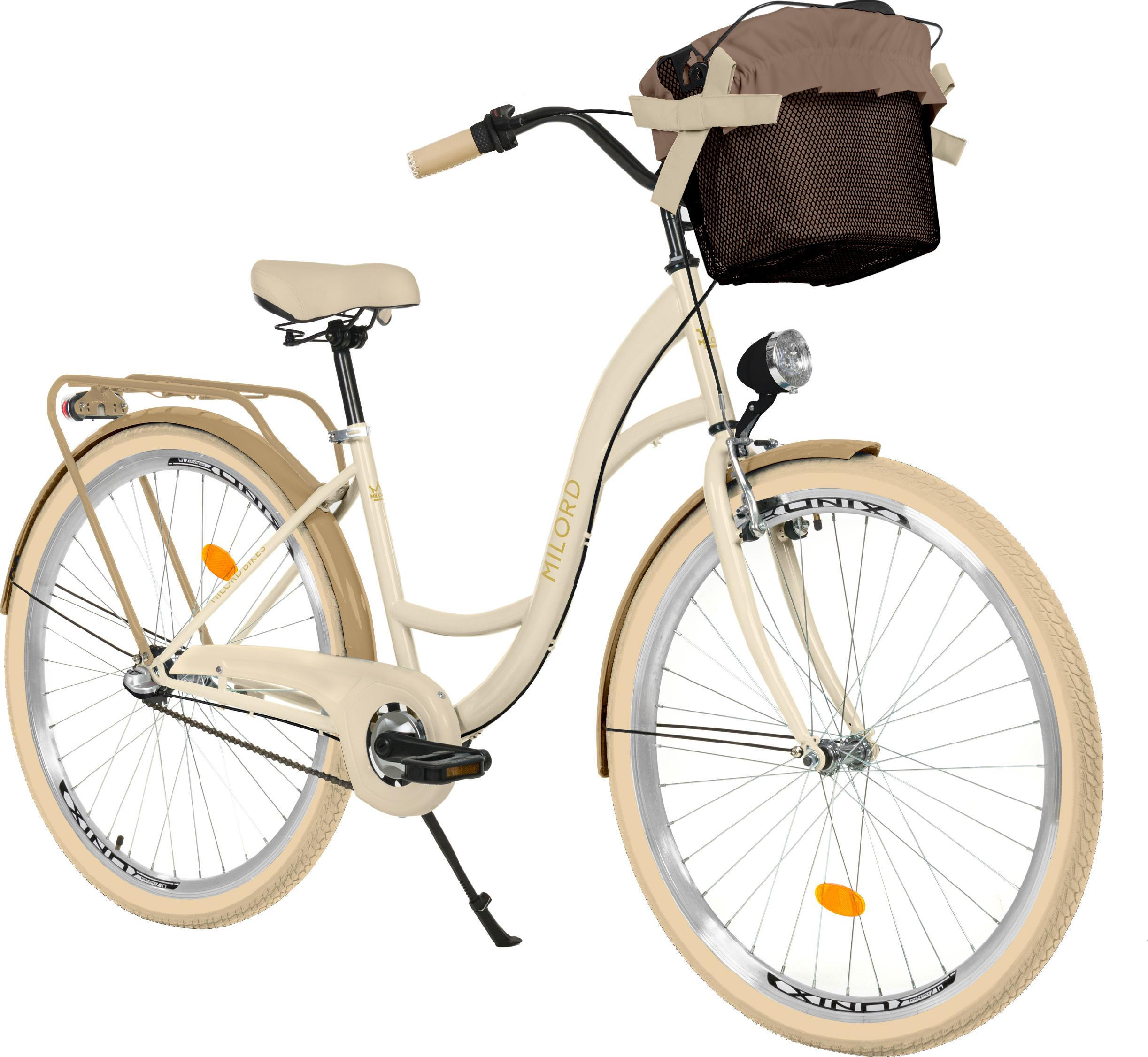 CITY-FAHRRAD Milord mit Metallkorb, 26 Zoll, Creme-Braun, 3-Gang - Creme/Braun, Metall (46cm) - Milordbikes
