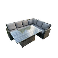 GARTENSOFA Hohe Rückenlehne Polyrattan 6-Sitzer - Dunkelgrau/Grau, Glas/Kunststoff - Fimous