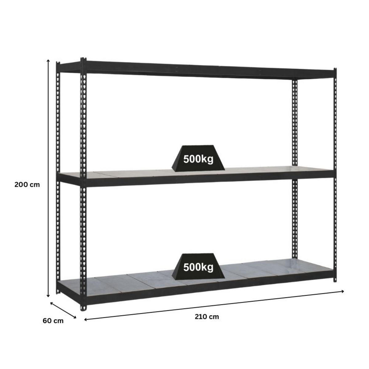 SCHWERLASTREGAL METAL BEAST THREE | HxBxT 200x210x60cm | Fachlast 500kg | Anthrazit - Anthrazit, Metall (210/200/60cm) - PROREGAL