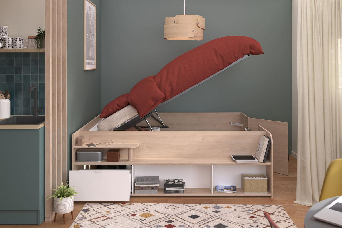 HOCHBETT Parisot Travel 140x200 Holznachbildung Jackson Eiche/Weiß - Eichefarben/Weiß, Kunststoff (140/200cm) - 58aufmkessel