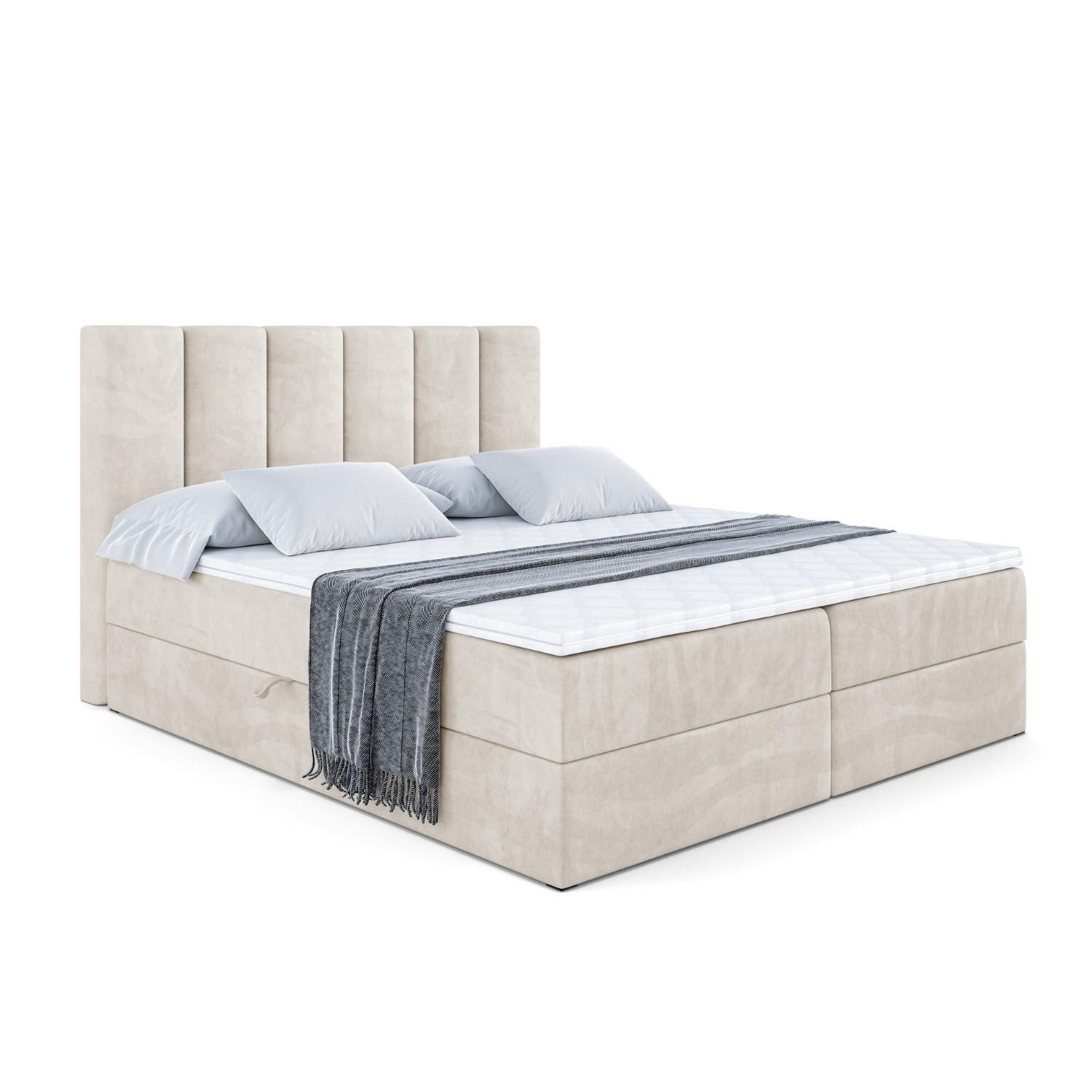 ALTDECOR AMERICKÁ postel s matrací H4 a roštem – BOXI1 – 160 × 200 cm – H4 – ecru