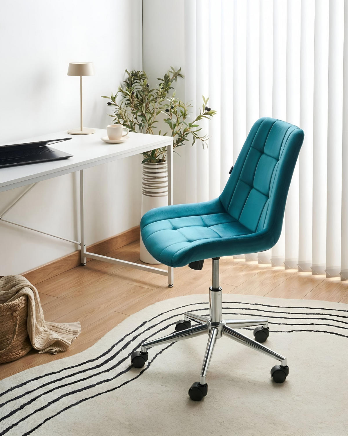 KANCELÁŘSKÁ ŽIDLE Sametová látka Modrozelená Melrose - jadeitově zelená, textil (60/82/60cm) - Beliani