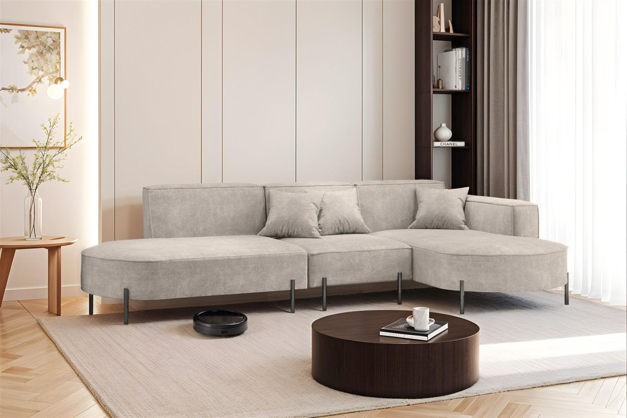 ECKSOFA Valencia - Hellgrau, Holzwerkstoff/Textil (321/165cm) - Fun Möbel