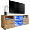 SIDEBOARD TV URBINO Schwarz, Blau LED Beleuchtung - Eiche Wotan, Glas/Holzwerkstoff (140/53/35cm) - Komodee