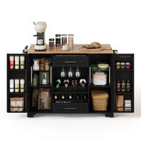 KÜCHENINSEL Mobile ausziehbar Platte Weinregal Holzwerkstoff Metall - Schwarz, Holzwerkstoff (138/92/70cm) - EVRYAE