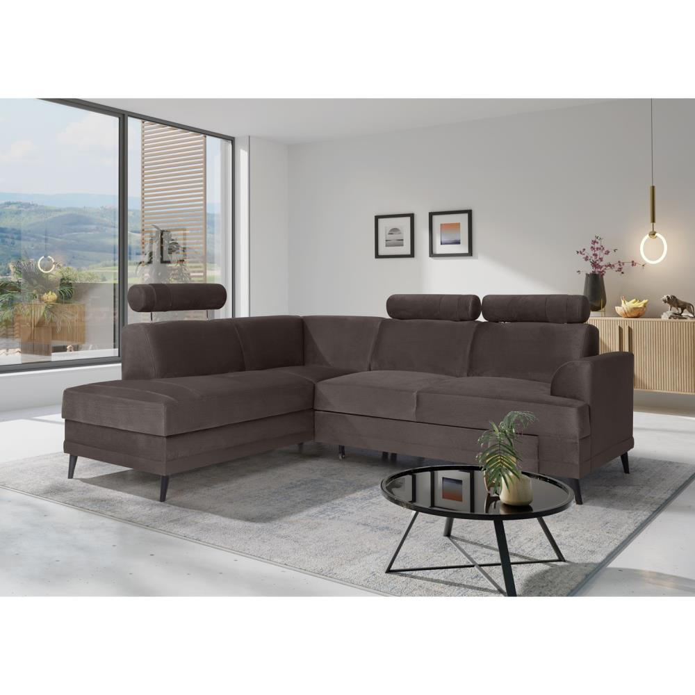 ECKSCHLAFSOFA Kordian links hellbraun - Hellbraun, Textil (250/200cm) - Beautysofa