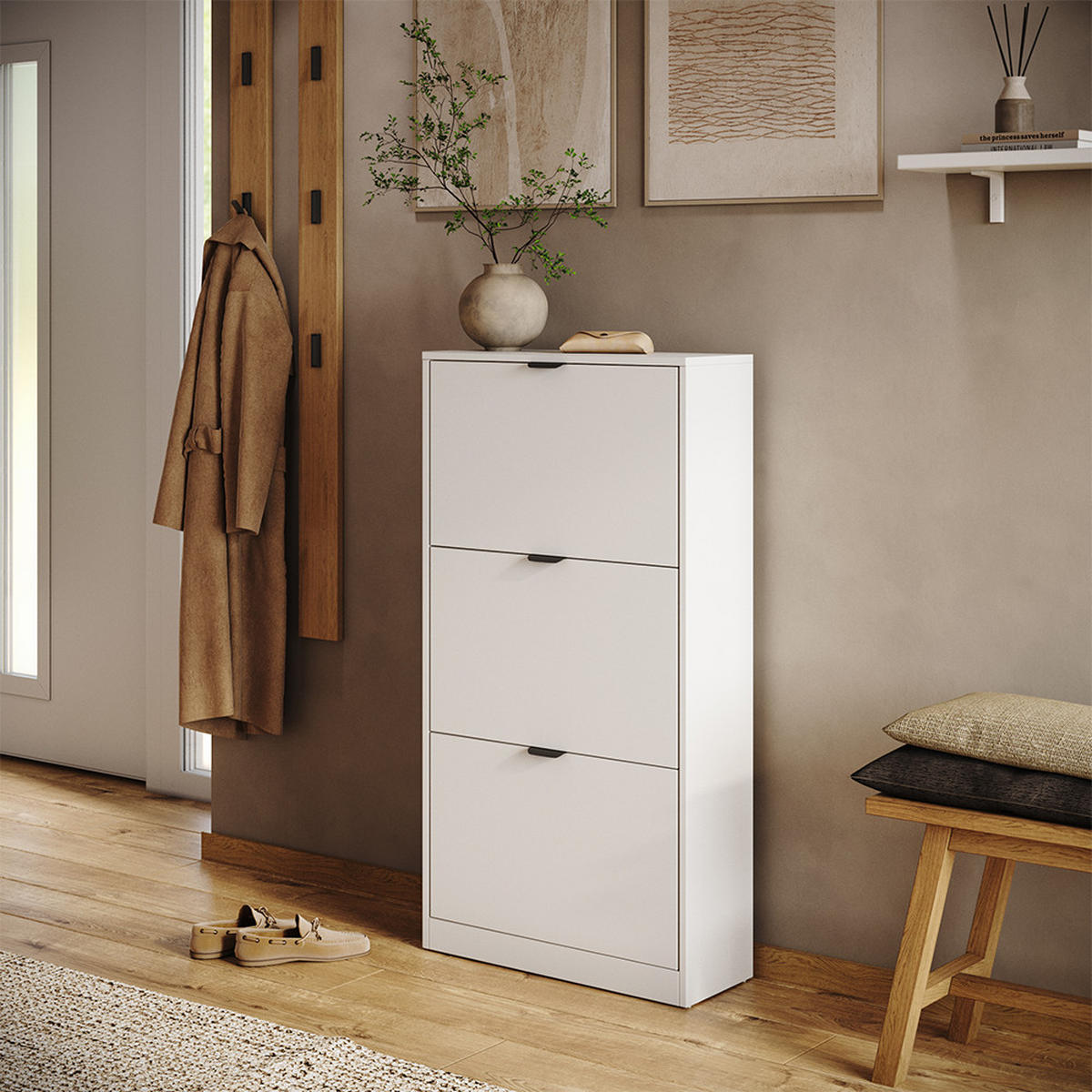 SKLÁPAČ TOPÁNOK Gizmo, biely, 59 x 112 cm s 3 priehradkami - čierna/biela, kompozitné drevo (59/112/22cm) - Vicco