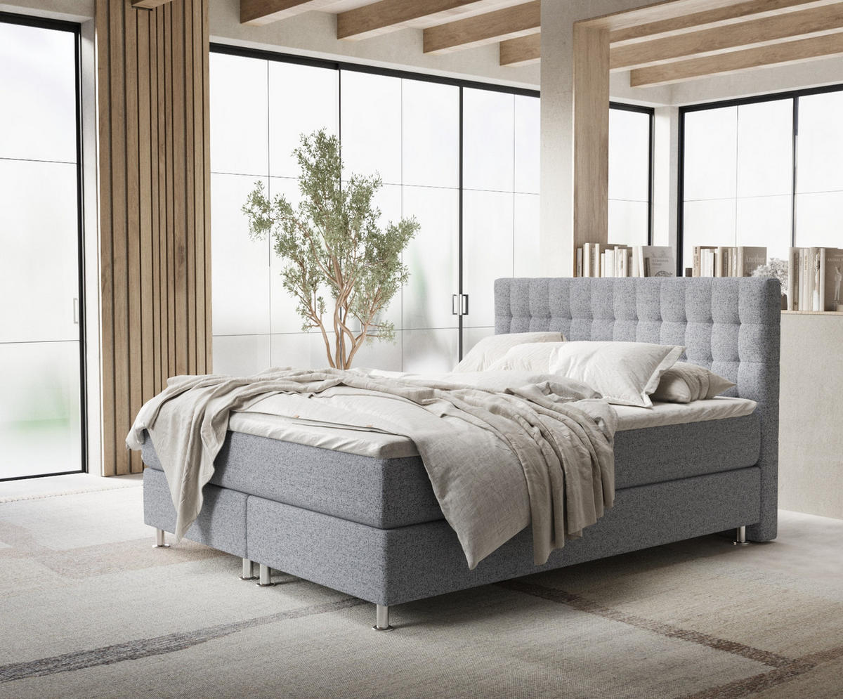 BOXSPRINGBETT Sorrento Grau 140/200 cm mit Latex-Topper - Silberfarben/Grau, Holz/Holzwerkstoff (140/200cm) - Maison de Reve