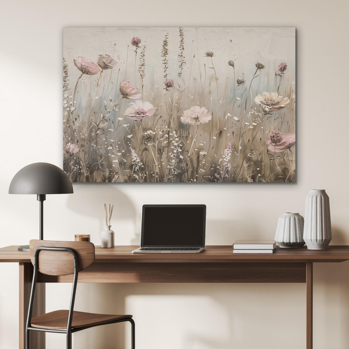 AKUSTIKPANEEL Blumen - Rosa - Modern - Beige 100x70 cm - Beige, Textil (100/0.9/70cm) - MuchoWow
