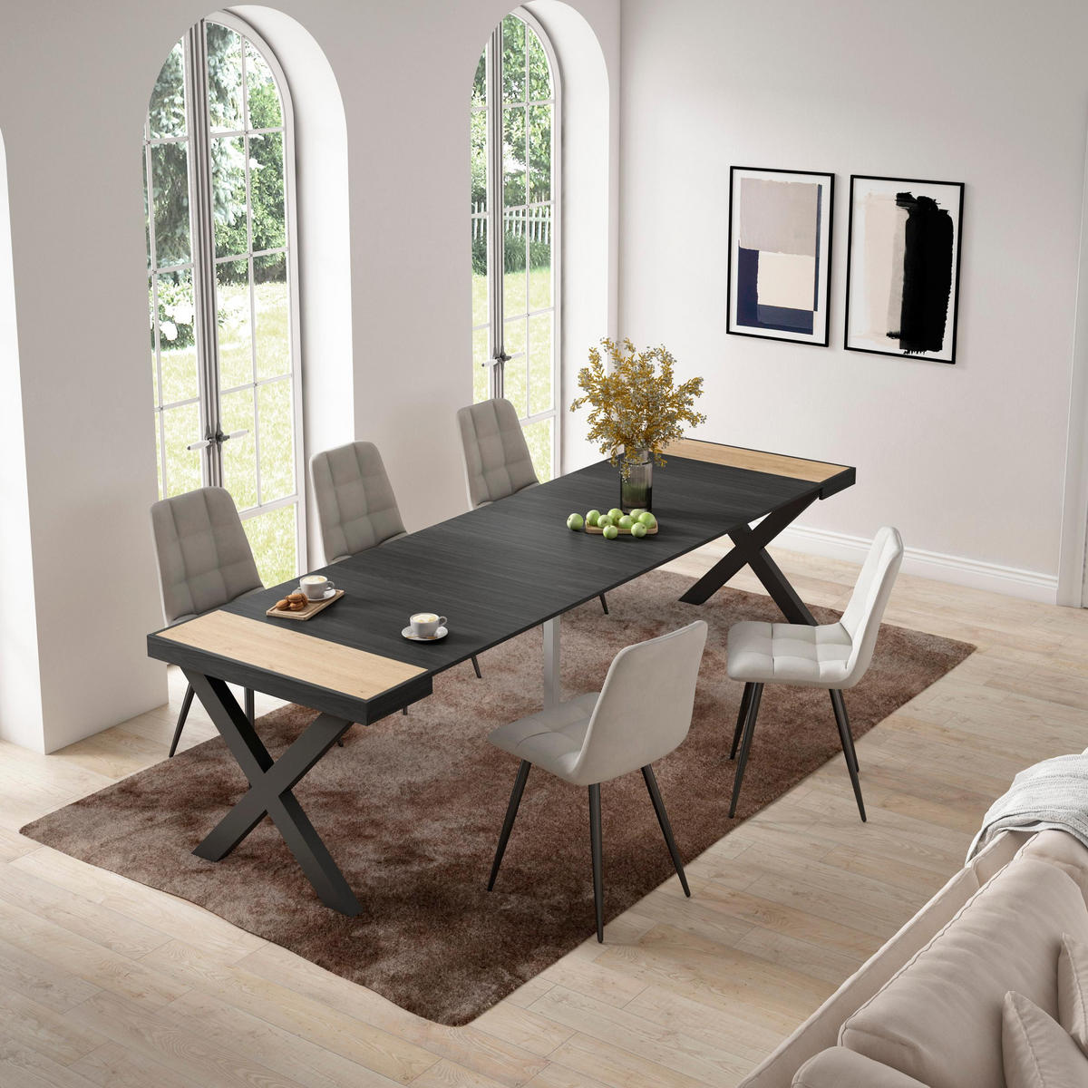 KONSOLENTISCH ausziehbar 58 bis 302cm, für 14 Gäste, eiche, schwarz, 90/58/73cm - Eichefarben/Schwarz, Holzwerkstoff (90/302/73cm) - Skraut Home