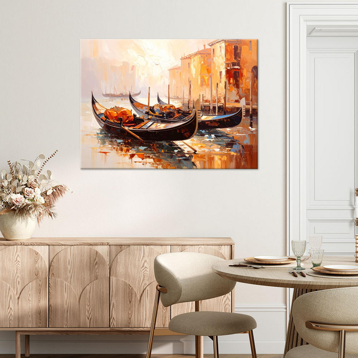 LEINWANDBILD Venedig Stadt Gondeln Beige 100x70cm - Beige, Textil (100/70cm) - Feeby