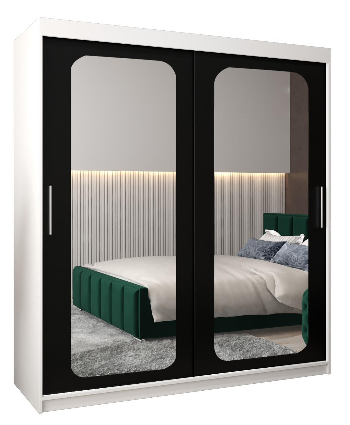 SCHWEBETÜRENSCHRANK 200/180/62 2-türig - Silberfarben/Schwarz, Holz/Kunststoff (180/200/62cm) - Abiks Möbel