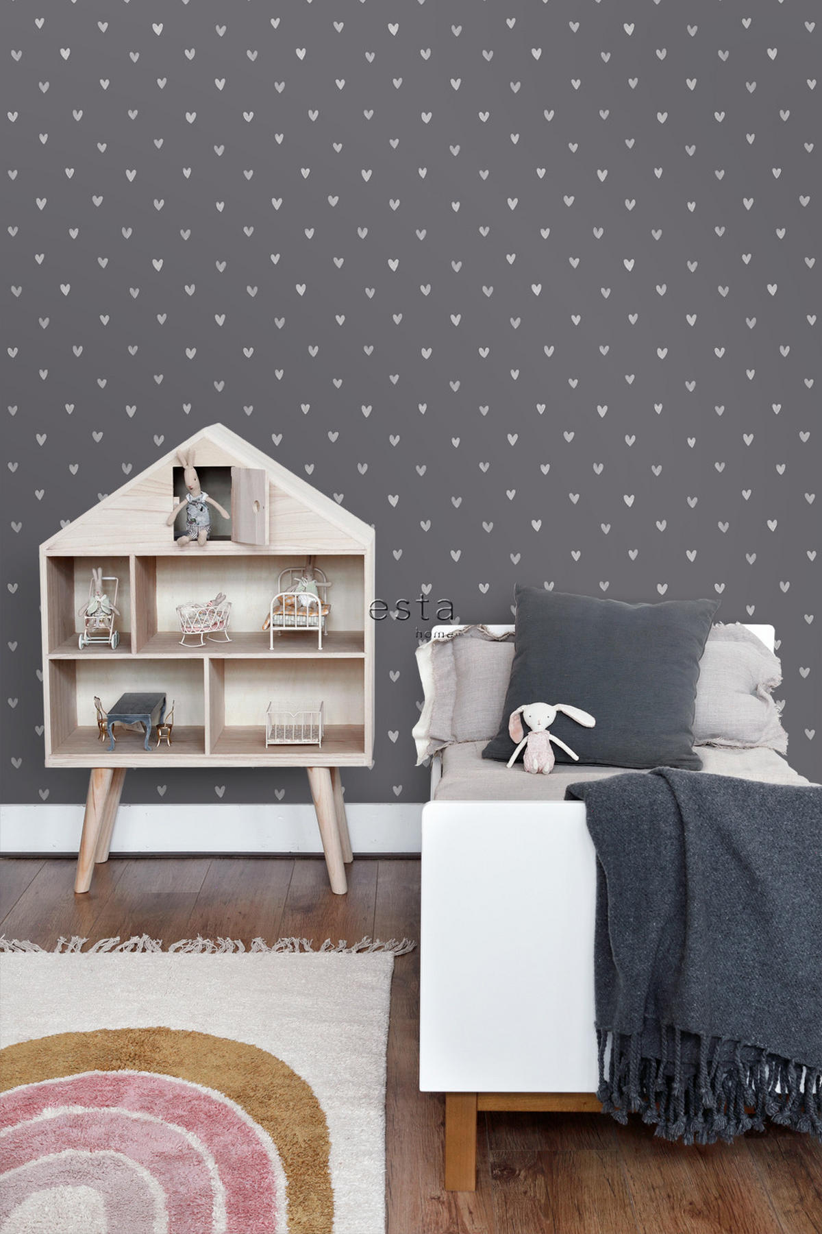 TAPETE Herzchen 53 cm x 10.05 m - Grau, Papier (53/0.1cm) - ESTAhome
