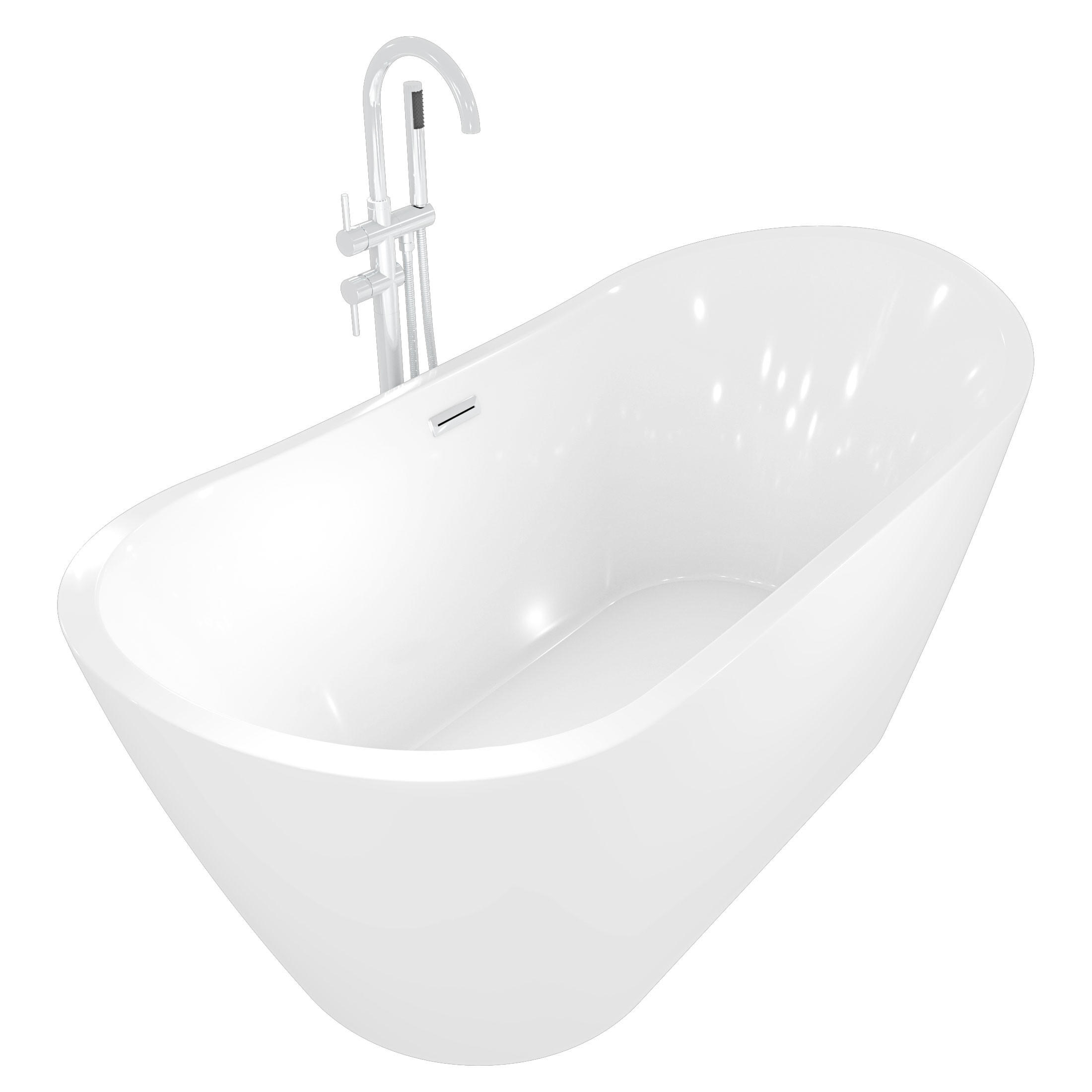 FREISTEHENDE Badewanne Wanne F03 180x89cm mit Armatur AF04 - Weiß, Glas/Kunststoff (80/72/180cm) - AcquaVapore by Sandra Jentho